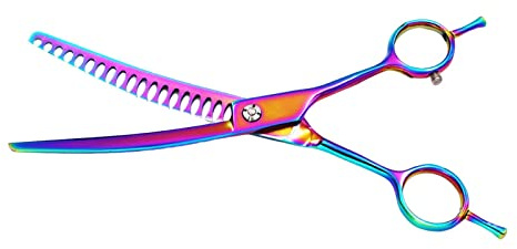 IEUDNS Downward Curved Chunker Hair Trimming Colorful Dog Thinning/Blending Scissors Pet Grooming Scissors for Cat Home Use, 7 Inch