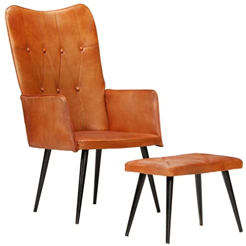 Bussandri Exclusive - Ohrensessel mit Hocker Hellbraun Echtleder