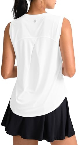 SANTINY Women's Sleeveless Workout Tops Breathable Lightweight Active Tennis Yoga Shirts Athletic Running Tank Tops for Women (White_L)