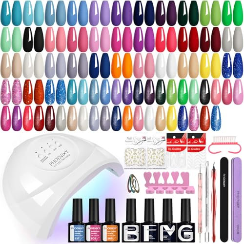 Phoenixy 40Pcs Kit Vernis Semi Permanent avec 48 W Lampe LED 36 Couleurs Kit Ongle Gel U V Complet avec Base et Top Coat Manucure Outils Kit de Manucure pour Débutant
