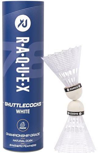 Raquex Badminton Shuttlecocks - Yellow/White, Tube of 6 - All Natural Cork Shuttlecocks, Nylon Feathers - Three Speed Options – Indoor Outdoor Durable Badminton Shuttles (78, White)