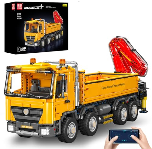 Mould King 17050 MOC Technology Car Pneumatic Crane Model - Remote Controlled Crane Building Set with 4012 Parts and 9 Motorized Clamping Blocks