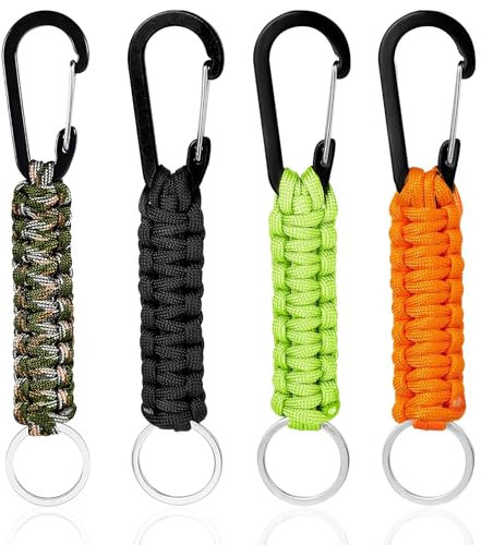 mvorry 4 Stück Paracord Schlüsselanhänger Karabiner, Paracord Schlüsselanhänger, Personalisiert Karabinerhaken, Multifunktion Anhänger, Geflochtenes Lanyard für Survival Camping Wandern