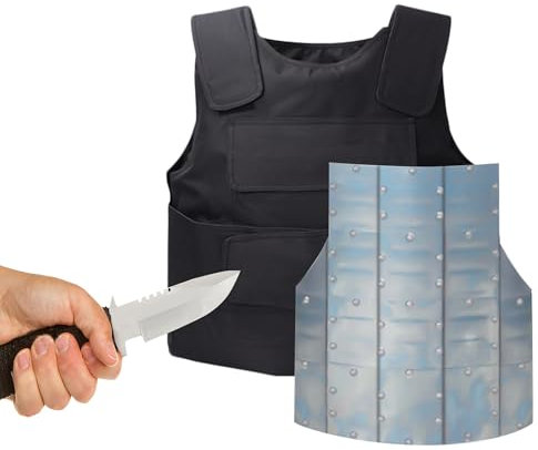 JIANFA Stichsichere Weste, schwarze Körperpanzerung mit Stahlplattenfutter, verstellbare Sicherheitsweste für Riot-Polizei, hält 24 Joule stand, Schwarz , One size