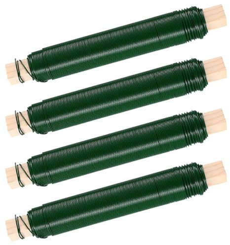 4 Rollos Alambres para Atar, Alambre Verde Fino, Alambre para Plantas Galvanizado, Alambre Floristeria para Manualidades Plantas Lazos, Jardinería Sujetar Flores y Plantas, Ø 0,65 mm x 40 m