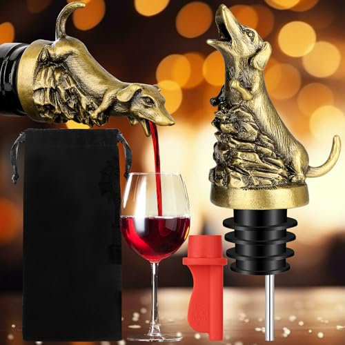 MR.BARWARE Bec verseur aérateur de vin teckel pour alcool, saucisse en bronze et bouchon pour spiritueux, vin, champagne, cadeaux d'anniversaire, cadeaux de fête des pères, teckel pour homme et femme