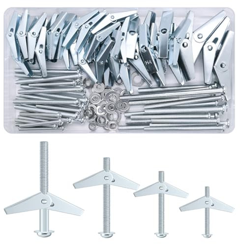 Samulee 132 Stück Kippdübel, M3/M4/M5/M6 Hohlraumdübel mit Rundkopf Kippschraube und Unterlegscheibe, Trockenbau Dübel für Gipskarton, Hohlraumwände, Rigipsdübel, Trockenbau, Faserplatten