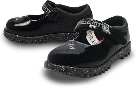 LAMB Hello Kitty School Shoes for Girls – Girls Black School Shoes in Scuff-Resistant Patent PU with Light Up Outsole - Trusted Children's Footwear Since 1887, Size 8