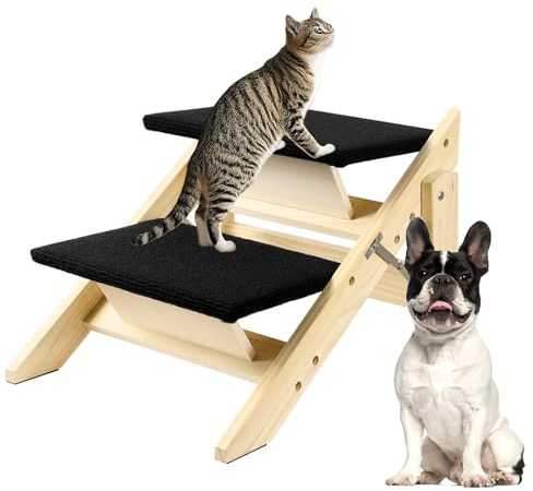 Umtiti 2-in-1 Faltbare Holz-Hunderampe mit 2 Stufen, Haltbare Holz-Hundetreppe/Haustierstufen für kleine bis mittlere Hunde, Haustiertreppe-DE