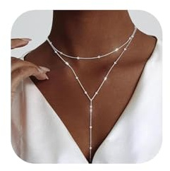 Meteorstarry Y Kette Silber 925 Sterling Silber,Lang Doppelkette Halsreif Silberkette,Boho Layering Anhänger Silberkette Damenkette Jewellery Boho Schmuck Ketten Geschenke für Damen Frauen