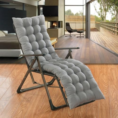 Surwin Color Sólido Cojín Tumbona Jardin Exterior, Cojines para Sillas de Jardin, Colchóneta para Tumbonas Sillas y Hamacas, Mecedora Exterior, para Terraza Balcón Playa (Gris Claro,48x150cm)