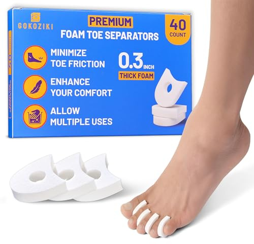 GOKOZIKI 40PCS Premium Foam Toe Separators & Toe Cushions, Soft Foam Toe Spacers for Overlapping Toes, Individual Toe Separators, Between Toes Cushion Pads for Women and Men, Toe Dividers, Foot Care