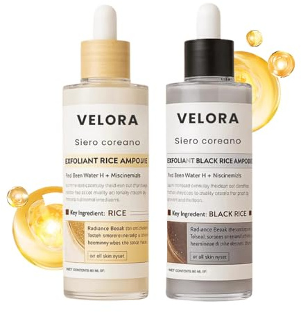 Velora Siero Coreano Esfoliante al Riso, Avanzato Esfoliante Viso Coreano, Velora Siero Coreano Punti Neri Rimozione, Ridurre i Pori e Idratare Profondamente per Tutti i Tipi di Pelle 80ml*2Pack