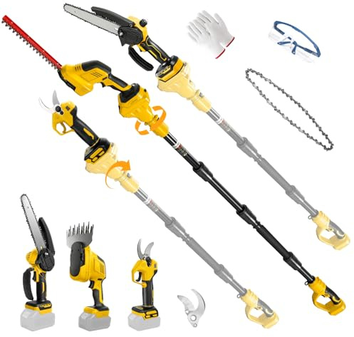 Tagliasiepi con asta Telescopica, 8 Pollici Motosega a Batteria & 28 mm Forbici Potatura a Batteria Compatibile con Dewalt 18 V, 20 V, Tagliasiepi ricaricabile Lunghezza della sega 310 mm/150 mm