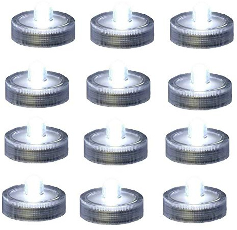 Zhiweikm Bright LED Battery Operated Flameless Tea Light, Submersible Tea Candle Waterproof Decorations Underwater Vase Light for Party & Wedding, Pack of 12, Clear White
