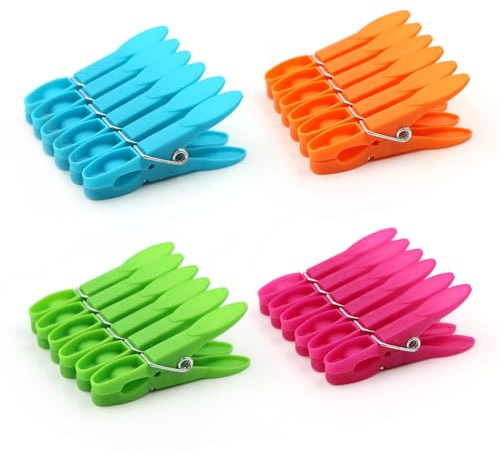Colorful Plastic Clothespins, Heavy Duty Laundry Clothes Pins Clips with Springs, Air-Drying Clothing Pin Set(24 Pack)