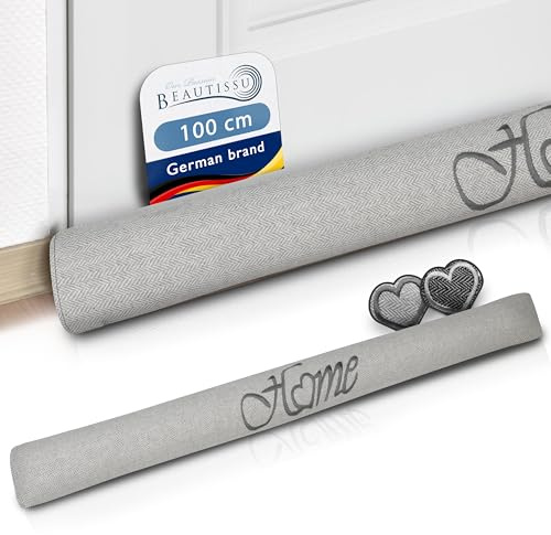 Beautissu Tuuli Bas de Porte 100 cm Poids 1,1 kg en Coton – comme Boudin de Porte ou Boudin de Fenêtre Contre Le Froid – Coussin de Porte Gris Clair Robuste avec Remplissage et Tenue Ferme