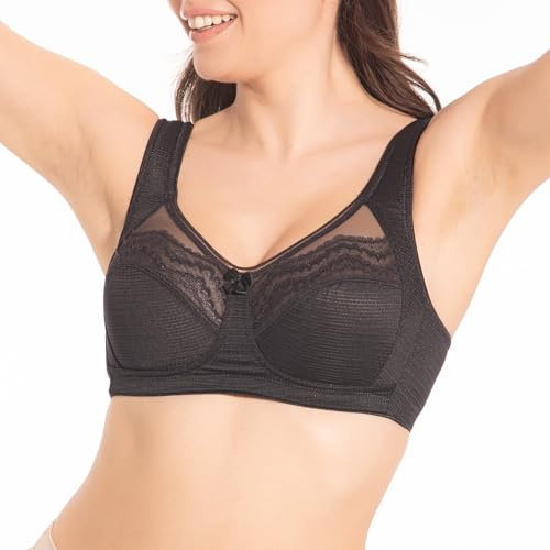 Selene, Sujetador para Mujer sin Aros ni Relleno, con Copas Decoradas en Encaje y Tirantes Anchos de Confort, Colección Alessia, Color Negro, Talla 110C