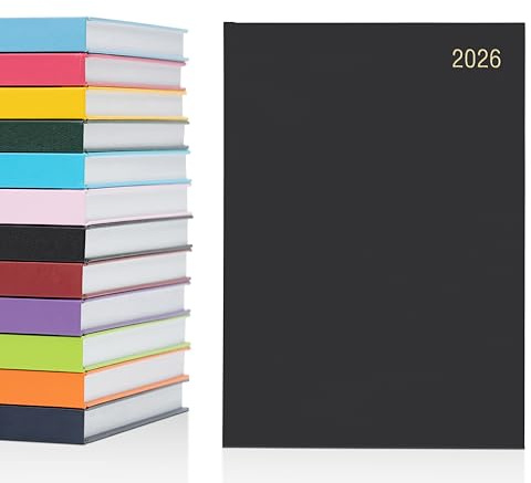Agenda 2026, formato A5, una pagina per giorno, con copertina rigida, anno intero, calendario giornaliero (A5, un giorno per pagina, nero)