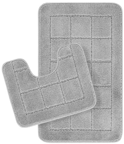 Surya Badezimmerteppich Set 2-teilig - Badvorleger rutschfest waschbar 50x80 cm - Badteppich Set, enthält waschbare, saugfähige WC Vorleger für Bad, Dusche und Fußmatte, Badematte Grau