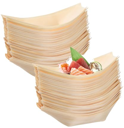 50 Piezas Platos de Bambú en Forma de Barco, Cuencos Hondo Madera de Pino, Platos de Madera de Pino Natural, Ideal para Barbacoa Camping Jardín y Fiestas Bocadillos Currywurst Papas Fritas Sushi