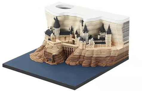 MEICHI 3D Notizblock, nicht verklebt, 3D Schlossmodell Papierkunst mit glasklarem Anzeigebox, 8 x 8 x 4 cm, 150 Blätter, 3D Memo Pad ohne Licht