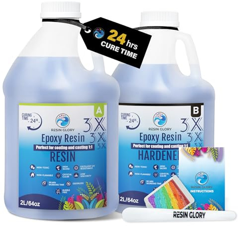 Resin Glory 4L (1 gallon) - 1:1 Ratio Epoxy Resin Kit - Crystal Clear, Food Safe, UV Stable for Crafts, Jewellery, Wood, Coasters, Mould Casting - Low Viscosity, Self-Levelling for Beginners & Pros