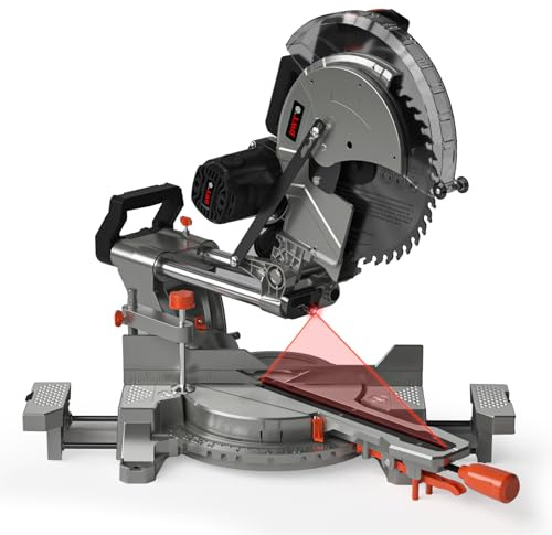 DWT 12-inch Compound Miter Saw with Double Bevel Cutting (-45/0/+45), Laser Guide, 9 Positive Stops, 3800RPM, 15Amp Miter Saw with Extension Table, 4.2x13in Cutting Capacity