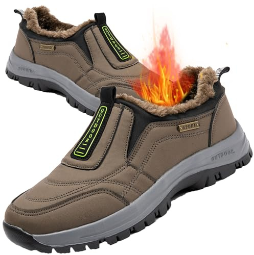 Aocase Zapatillas Hombre Invierno Cálidas Impermeable Cuero PU Deportivas Casual sin Cordones Zapatos para Correr Ligero Calzado Sneakers Comodos Calzado Ligero,Marrón,42/260mm
