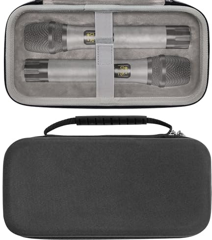 Musiin Dual Microphone Storage case, Compatible with Bietrun SY-WXM-2, WXM02, WXM19, WXM31, BLX2 PG58, Hard-Shell Microphone Portable Bag, Travel Protection Pouch with Cable Storage (Black)