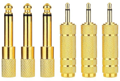 Greluma 6 pezzi Adattatore convertitore da presa femmina TS da 3,5 mm a spina maschio da 6,35 mm e jack mono maschio da 1/8 a presa audio femmina da 1/4 per cuffie, microfono, altoparlante, chitarra