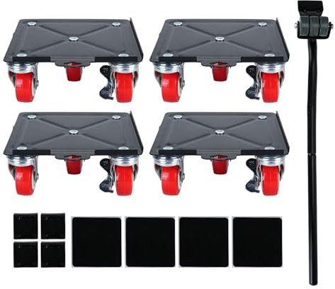 Wakects Furniture Mover Dolly, 5 Wheels Furniture Lifter Kit 3000kg Load Capacity Carbon Steel Furniture Transport Roller Set with Pry Bar for Sofa Cabinet 6.30x6.30in