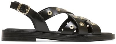 Porronet Flache Sandale aus Leder mit Nieten, Schwarz Monic, Schwarz , 36 EU