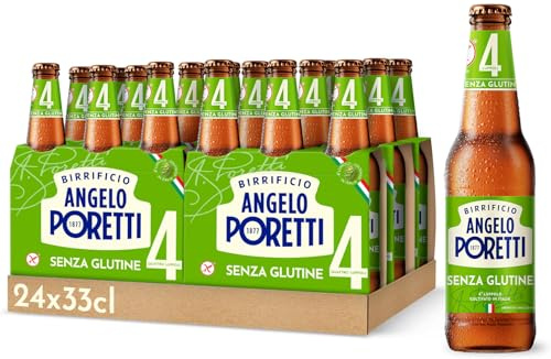 Birrificio Angelo Poretti Birra 4 Luppoli SENZA GLUTINE, Cassa con 24 Bottiglie da 33cl, Birra Lager Senza Glutine, Gusto Delicato, Gradazione Alcolica 4.8% Vol
