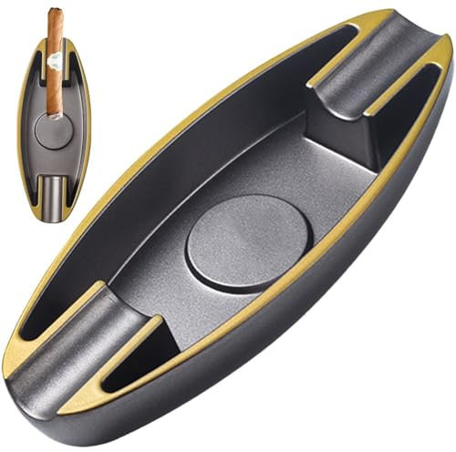 HiyyFloy Cendrier À Cigares avec 2 Emplacements pour Cigares, Cendrier De Portable, Poinçon À Cigares, Accessoires pour Maison, Le Bureau, Intérieur Extérieur, Cadeau pour