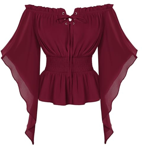 Scarlet darkness kvinnor renässans bonde blus vintage off-shoulder medium blus, vin, XXL
