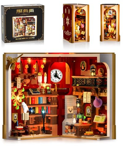 PLAXSOON Magic Book Nook Mini 3.6mm Building Set with Light, 1015 PCS DIY Miniature Booknook Building Kit for Home Decor, Bookend House Building Block Model for Adults Teens Boys Girls Kids Ages 8-12+