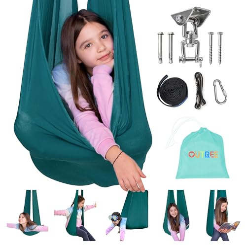 OUTREE Sensory Swing for Kids with 360° Swivel Hanger, Indoor Therapy Swing Great for Autism, ADHD, Sensory Processing Disorder, and Autistic Children (Dark Teal‌)