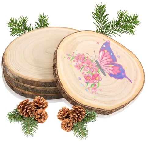 Discos de madera, 4 unidades, redondos, 18 – 20 cm, disco de madera para pintar, decoración de mesa, decoración de madera, plato de velas, placa decorativa
