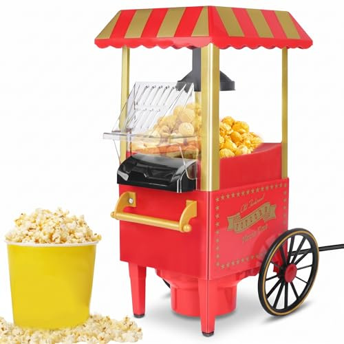 Palomitero, Máquina de palomitas Retro, PopCorn Machine sin Aceite ni Grasa, Palomitas Saludables en Casa, Palomitero Eléctrico para Maíz, Color Rojo