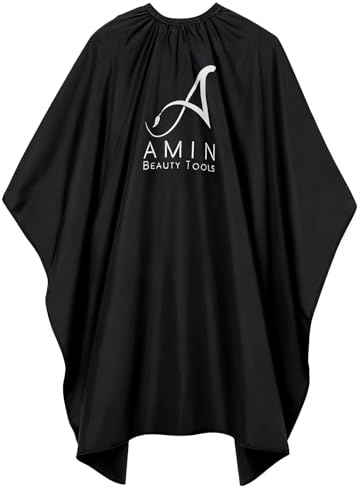 The Amin Beauty Tools Barber Cape Hair Cutting Salon Cape Gown Hairdressers Gown for Hair-Cutting, Styling and Coloring Waterproof Unisex for Hairstylists or Home Use Black