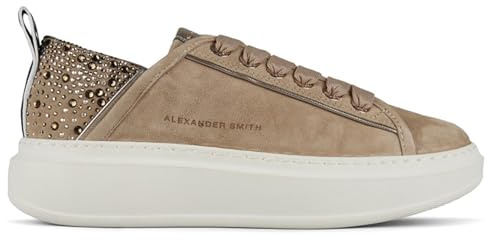 ALEXANDER SMITH Sneaker da Donna Wembley in Suede Beige e Tallone con Strass - ASBCWYW 0510CML - Misura 38