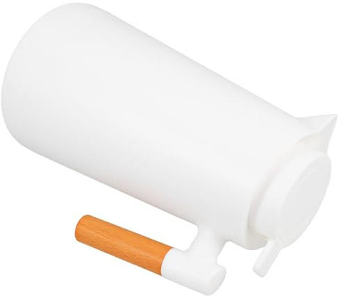 Housoutil Brocca Termica con Manico in Legno, Bottiglia D'acqua Isolata Sottovuoto in Vetro, Caraffa per Bevande Calde e Fredde da Casa e Viaggio, Capacità Generosa con Coperchio Sicuro