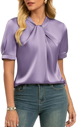 GRACE KARIN Blusa de satén para mujer, de manga corta, para verano, elegante, de seda, informal, para oficina, trabajo, para mujer