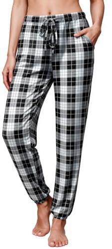 Ekouaer Women's Pyjama Pants Lounge Wear Bottoms Pocket & Drawstring S-2XL | ladies pyjamas pants, elasticated cuffs at ankles, joggers bottoms, loose-fitting legs, soft und comfy, sleep & lounge, basic