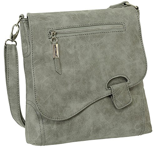 Geschenkset - Handtasche Schultertasche Umhängetasche Wildleder-Imitat Used Look mit Riegelverschluss Farbe grau