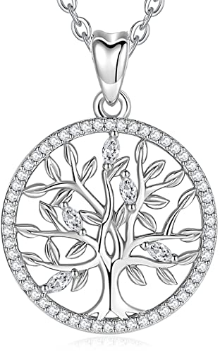 EUDORA Harmony Ball Collar Mujer Arbol Colgante Arbol de La Vida de Plata de Ley 925, Collares para Mama Hija Arbol de La Vida Circonita Joyería, Regalo Original para Mujer Mama Hija Esposa, 45CM