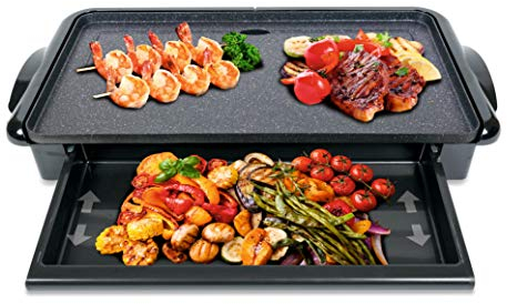 Sogo Plancha Eléctrica de Asar y Raclette con Bandeja Interior de Plástico Reutilizable sin BPA - Grill Parilla de Cocina Placa Lisa (plana) Antiadherente de 46x26cm, libre de PFOA, 2000w (SS-10340)