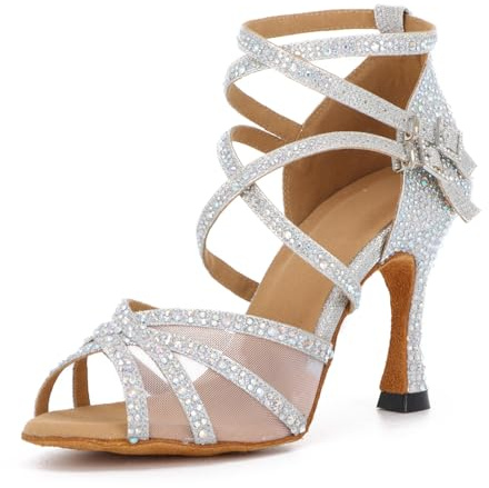 Syrads Zapatos de Baile Latino con pedrería para Mujer Salsa Tango Moderna Bachata Zapatos de Baile de Salón Suela Blanda 1057-1