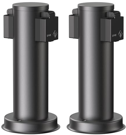 ledscom.de 2 uds. Portalámpara de jardín PORU para Exterior, IP44, 2 vías, Acero Inoxidable, Negro, Redondo, 27 cm